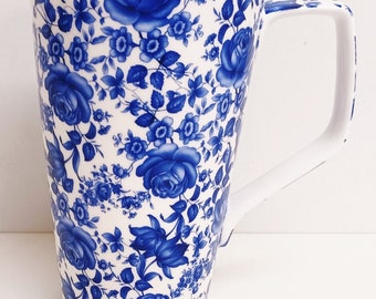 Delft Blue Mug Fine Bone China Large 500 ml 17fl oz Latte Blue Flowers Floral Cup Hand Decorated UK