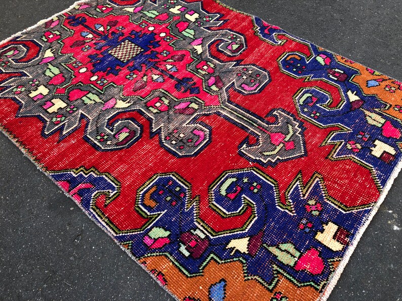 Turkish Rug Entry Rug Organic Rug Oriental Oushak Rug Handmade Rug Runner Rug Turkish Rug Small Rug Oushak Rug Boho Rug Orange Rug