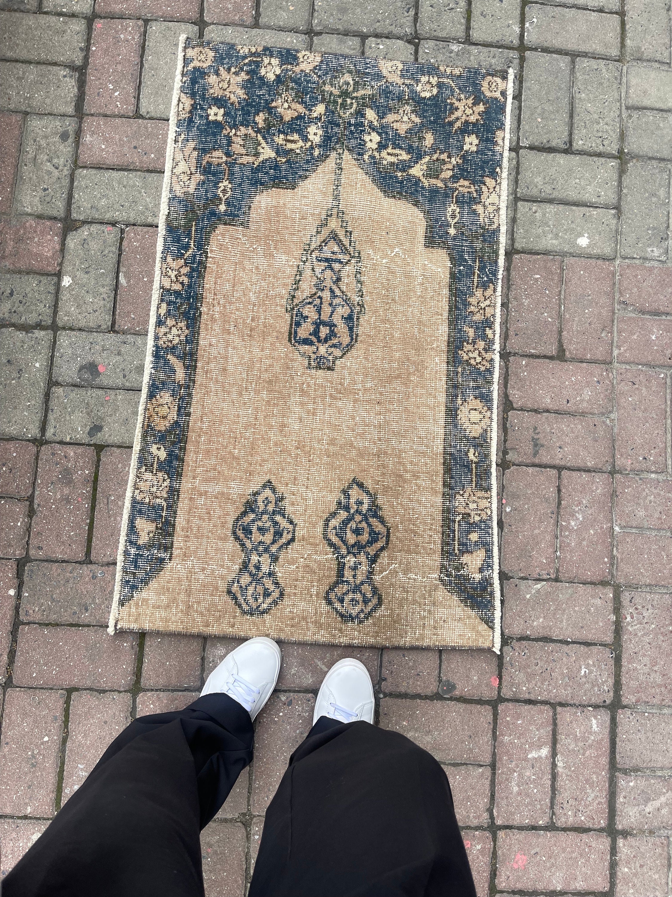 Handmade Vintage Turkish Rug: Organic Wool Boho Entry Rug (2.03 X
