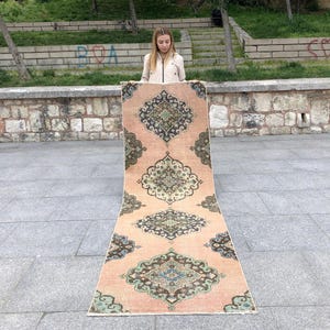 Vintage Handmade Turkish Runner - Boho Wool Carpet, Antique Tribal Decor, Unique Hallway Kitchen Runner for Eclectic Farmhouse Home Styling
