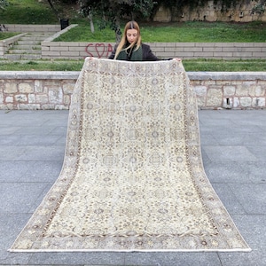 Antique Distressed Farmhouse Anatolian Vintage Turkish Hand Knotted Wool Oushak Scatter Area Rug, 6x9, 7x10, 8x10, 9x12, 6x9, 5x8, 3x5