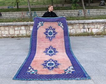 Vintage Turkish Oushak Runner Rug: Handwoven Wool Hallway Carpet