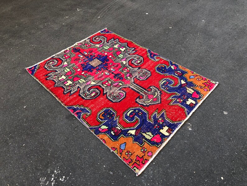 Turkish Rug Entry Rug Organic Rug Oriental Oushak Rug Handmade Rug Runner Rug Turkish Rug Small Rug Oushak Rug Boho Rug Orange Rug