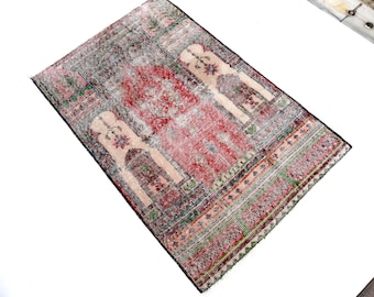 Alfombra turca hecha a mano: Alfombra de lana estilo bohemio vintage (2,46 x 3,77 pies)