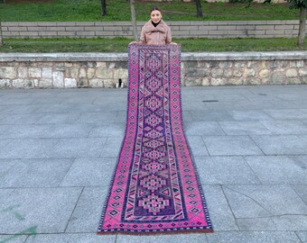 Stair Runner, Vintage Turkish Hand Knotted Long Runner Wool Oushak Anatolian Runner Rug