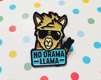 No Drama Llama Soft Enamel Pin Cute Alpaca Cool Blue Animal