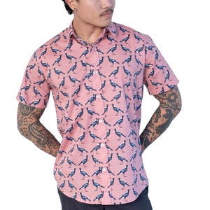 Magpie Print Cotton Shirt, Seashell Buttons, Australian Bird Design