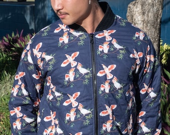 Major Mitchell's Cockatoo Jacket, Australian Bird Print Cotton Bomber Style Jacket Original Fabric Design. Cotton Outer, Inner, Lining