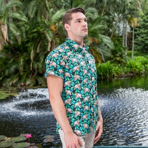 Wombat Print Button Shirt Australian Design Aussie Animal Shirt with Seashell Buttons in 100% cotton eco-friendly printed men&#39;s shirt
