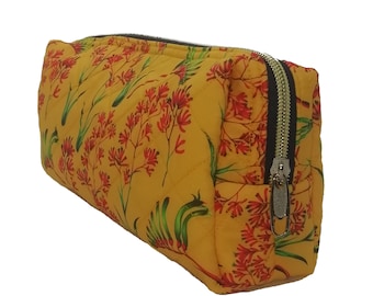 Australian Flora Toiletry Bag | Make-up Bag Kangaroo Paw Fabric Quilted Cotton Unique Dom N 8 Design Fabric Lined