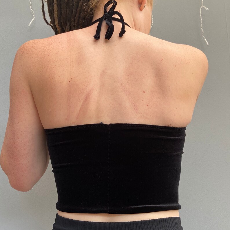 Black velvet high neck halter top | Etsy