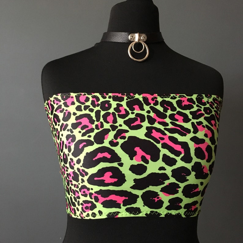 Acid green and flo pink leopard print boob tube top | Etsy
