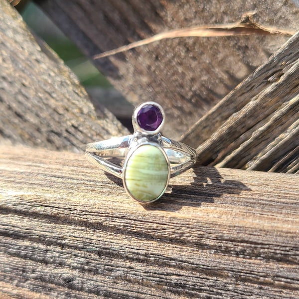Serpentine & Amethyst 925 Ring