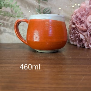 Handgemachte Orange und Weiße Keramiktasse 460ml