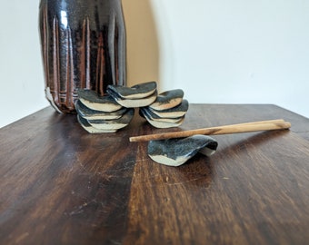 dark blue wonky ceramic chopstick rest set of two