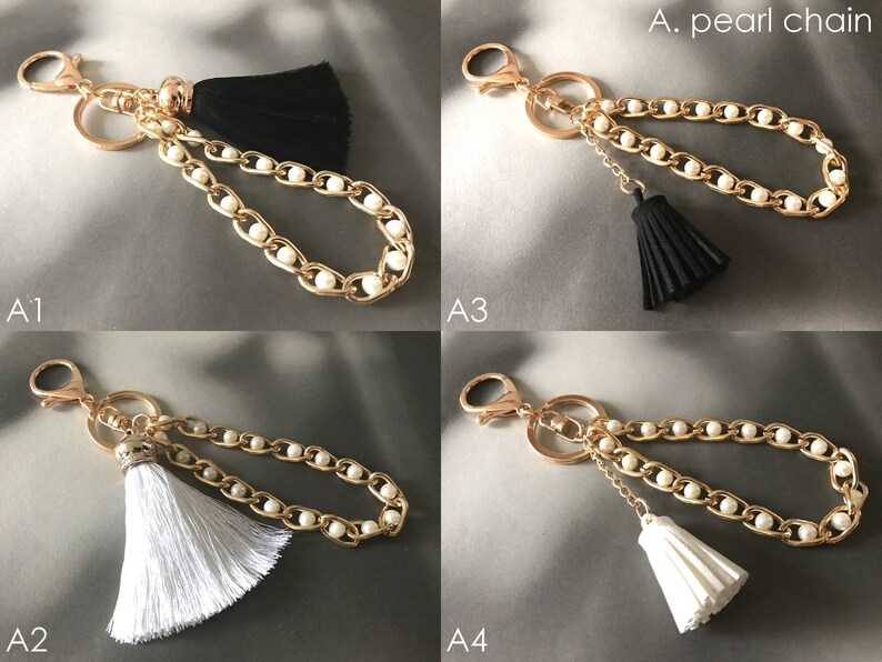 Gift For Her Luxury Bag Charm White Tassel Accessories Pearl Bracelet Key Charm Camellia Charm Keychains Free Worldwide Shipping