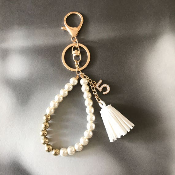 Gift For Her Luxury Bag Charm White Tassel Accessories Pearl Bracelet Key Charm Camellia Charm Keychains Free Worldwide Shipping