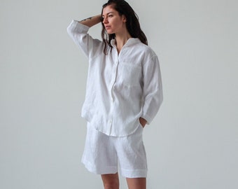 Linen set with shorts and shirt Linen street clothing Summer outfit for woman