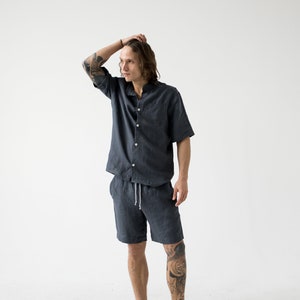 Men linen pants and shirt Loose fitted linen pajama set for men Valentines day gift for boyfriend Beach linen men set with shorts