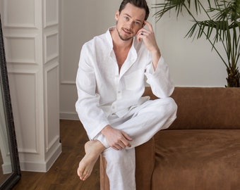 Mens linen pajama set Men pyjama from natural linen Mens linen pants, shirt Loose fitted summer set for men Loungewear homewear