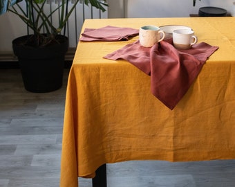 Burnt orange linen tablecloth Saffron linen table cloth natural Linen wedding cloth Washed linen table decor Square Round Rectangular