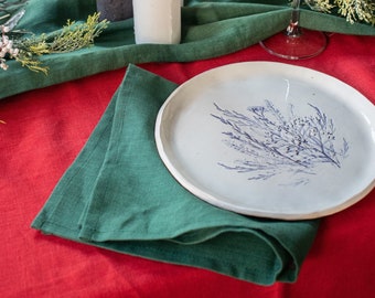 Moss green linen napkins set Christmas table setting linen Dining napkins set in bulk Wedding cocktail napkins Diner Kitchen napkin linen