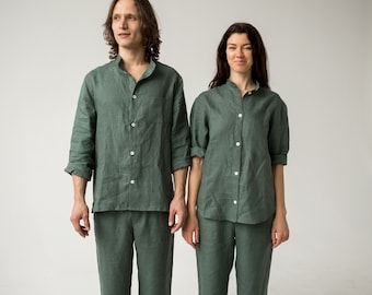 Couples matching linen pajamas set Men linen homewear set Woman linen pajama for sleepwear Valentine's day gift for couples