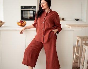 Terracotta linen pajamas