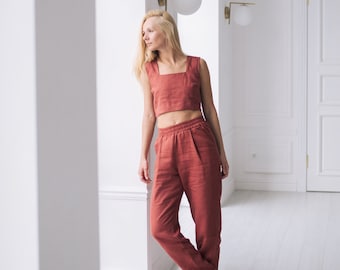 Terracotta linen top and pants