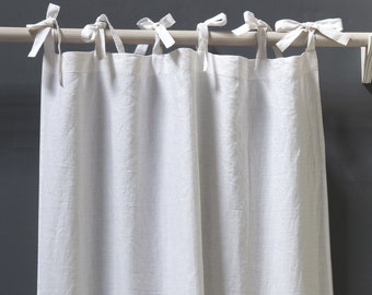 White tab top linen curtain panel 56 inches 140 cm width Semi sheer window or door curtain window panel Rod pocket linen drapes