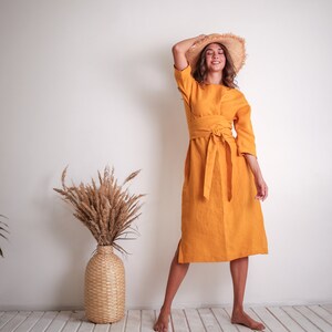 Dusty pink linen dress Oversized linen wrap dress Summer midi dress