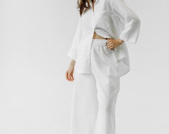 Linen white shirt and culottes for wellness lifestyle