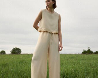 Beige palazzo and top in viscose linen