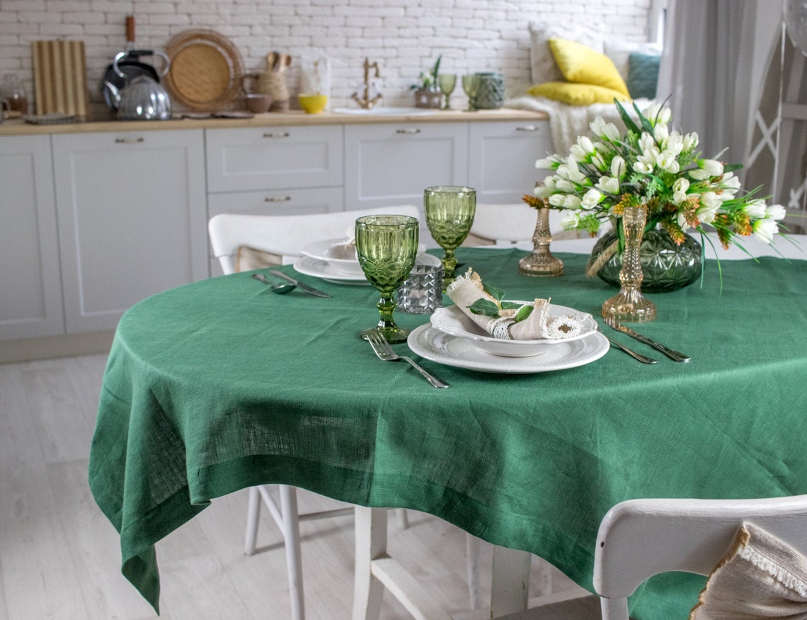 Sage green linen tablecloth Rectangular table cloth Wedding Etsy