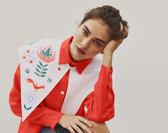 Cotton collar with stamping printing Ethnic removable collar with painting Detachable large collar Woodblock printing collar