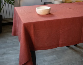 Terracotta linen tablecloth Natural linen table cloth Linen wedding cloth Square Round Rectangular