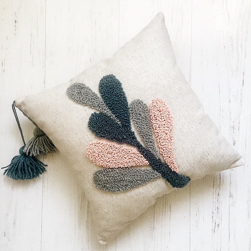 Punch needle embroidery pillow Flower pillow Personalized Etsy