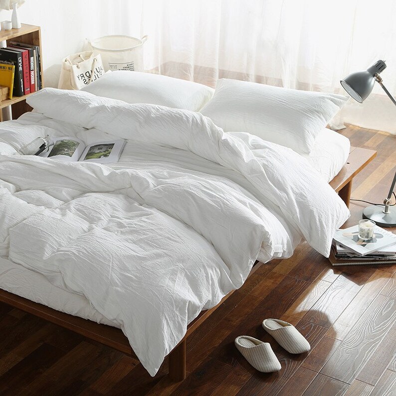 White Linen Duvet Cover Set White Bedding Set With Pillowcases Etsy