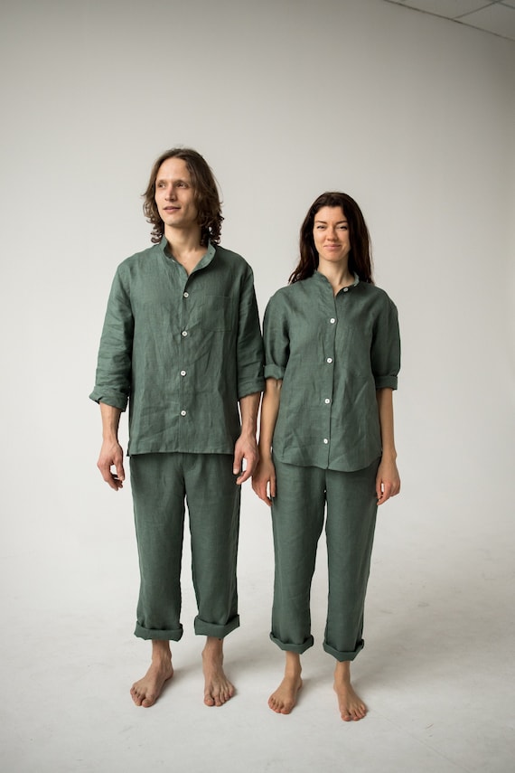 Couples Matching Linen Pajamas Set Men Linen Homewear Set Woman Linen Pajama  for Sleepwear Valentine's Day Gift for Couples 