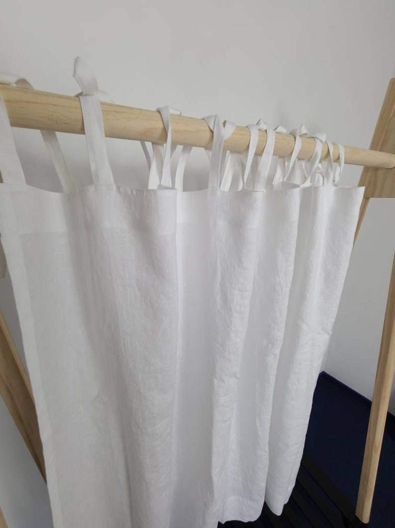 White Tab Top Linen Curtain Panel 56 Inches 140 Cm Width Semi Etsy
