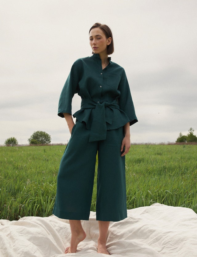 Classic Linen Culottes (Forest Green)