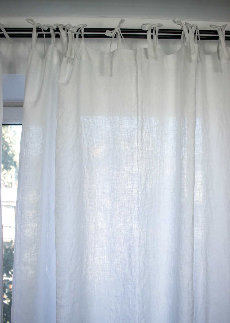 White linen curtain panel with ties Tab top linen semi sheer Etsy