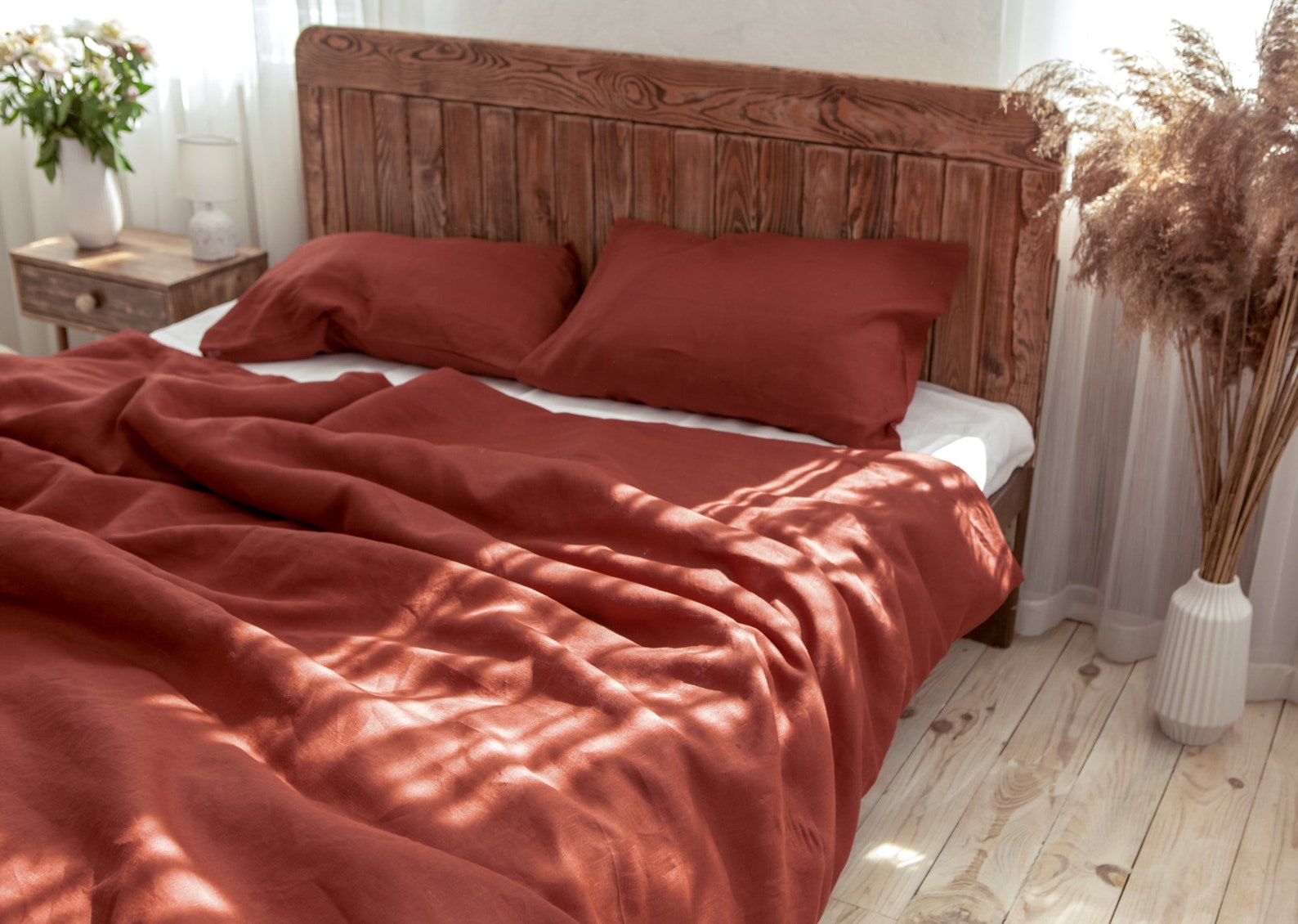 Terracotta Linen Pillowcases for Bedding Queen King Full Etsy