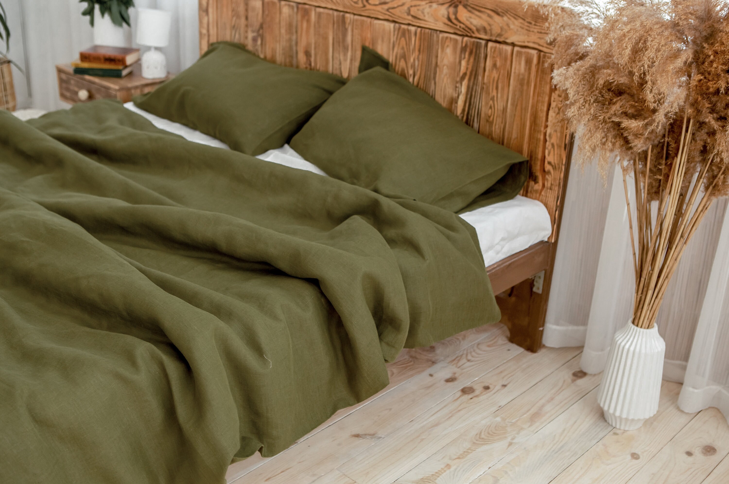Olive linen duvet cover with pillow covers Etsy