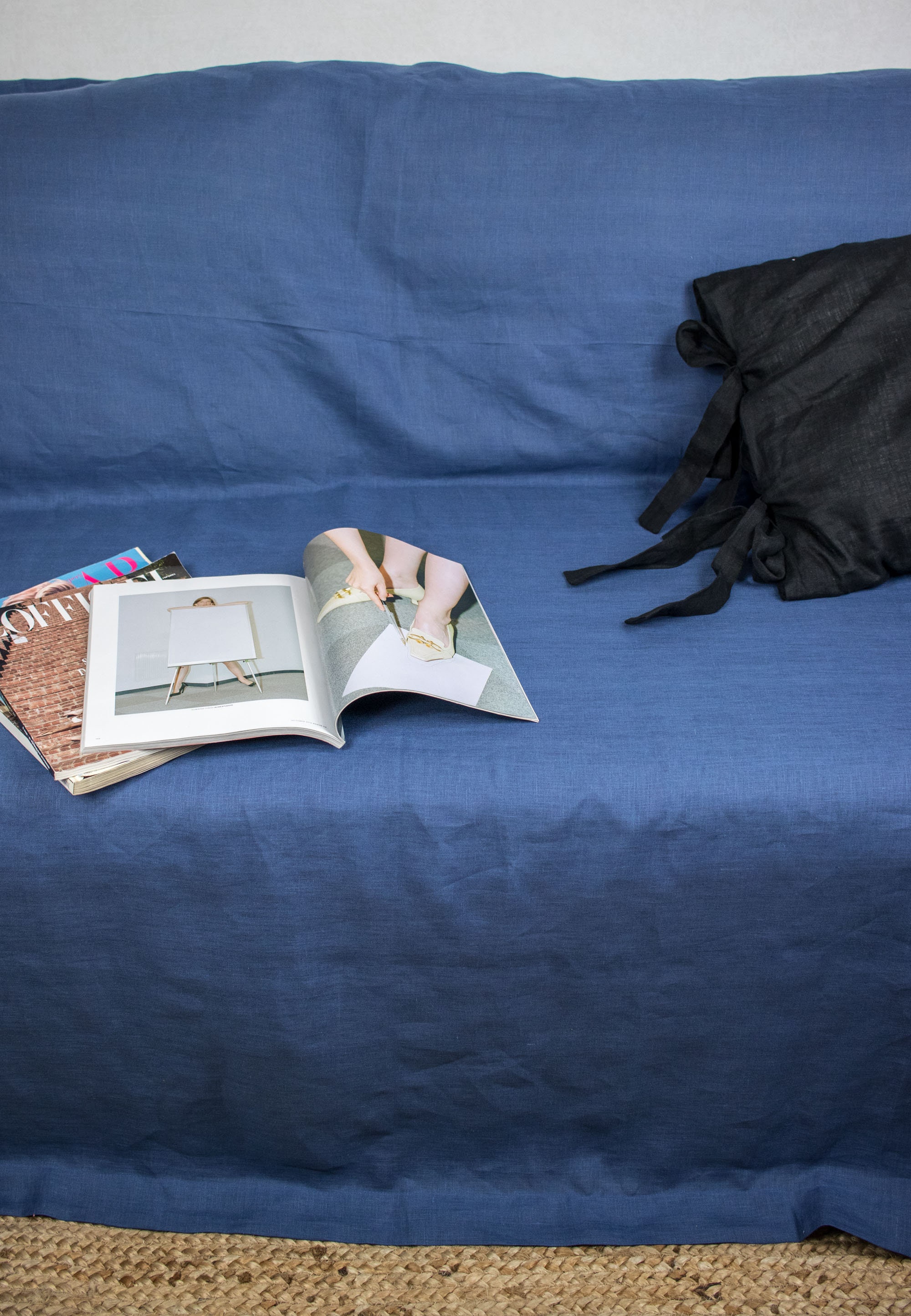 Linen couch cover drop cloth in navy blue color Sofa linen Etsy