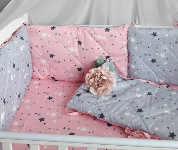 grey crib bumper set