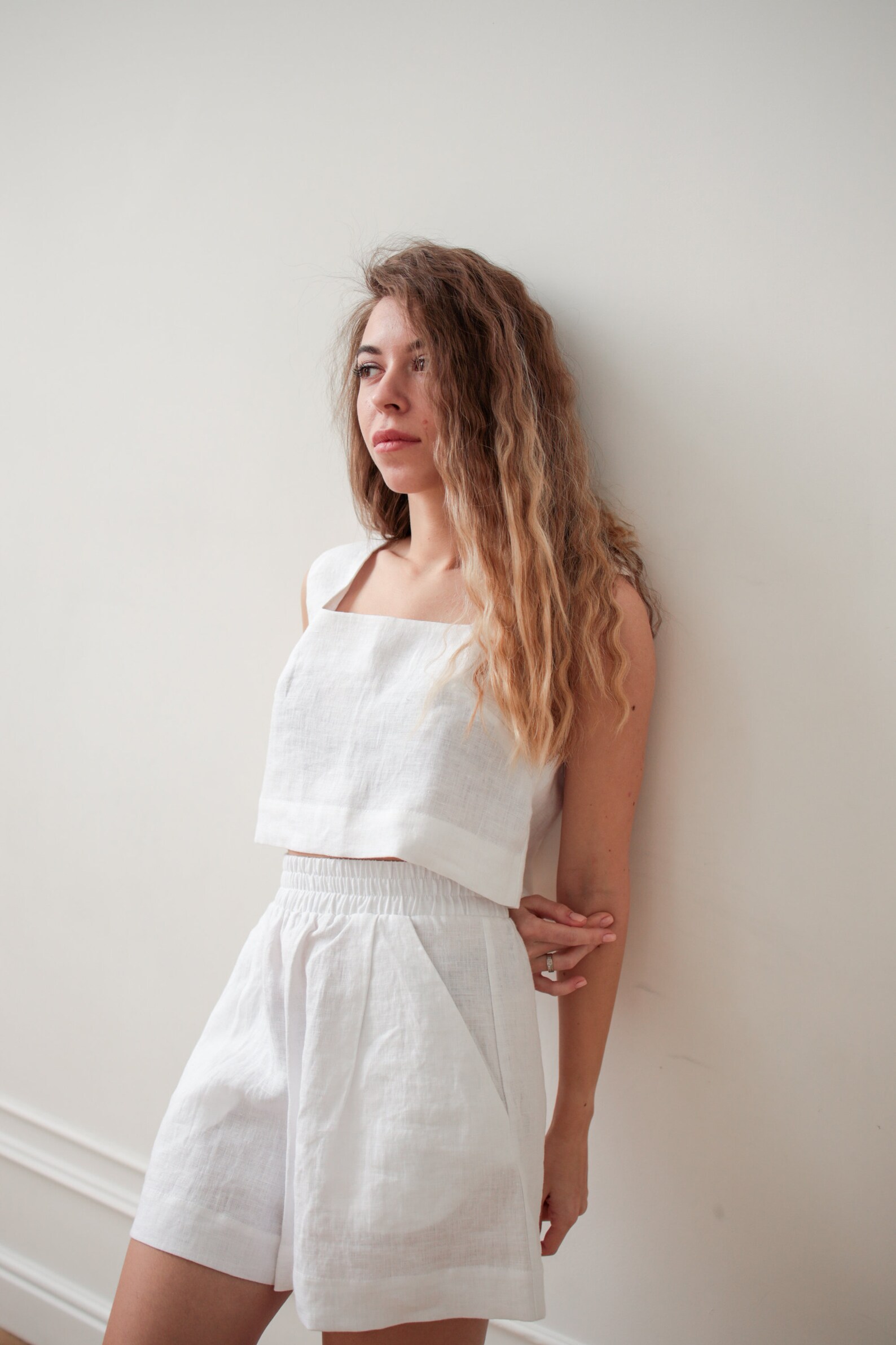 Linen Cropped Top and Shorts Summer Linen Outfit With Top Etsy