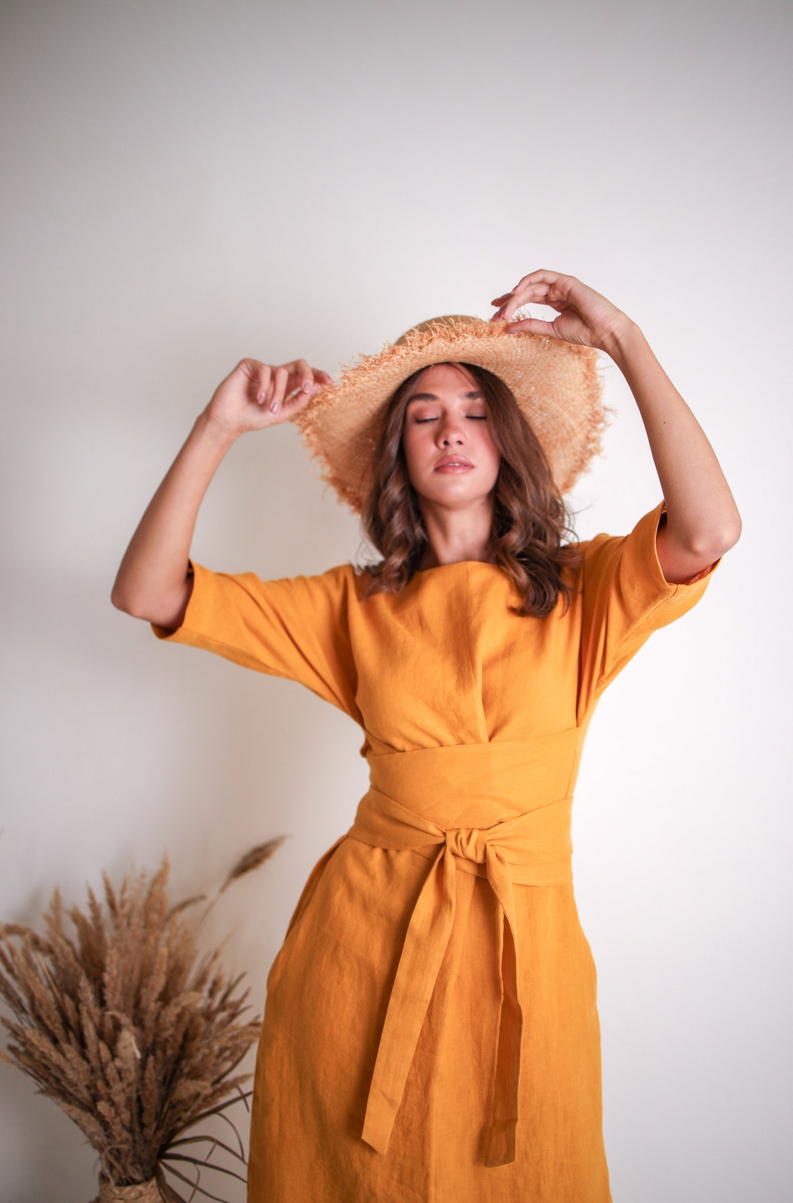 burnt orange linen dress