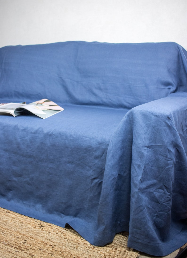 Linen Couch Cover Drop Cloth in Navy Blue Color Sofa Linen Etsy