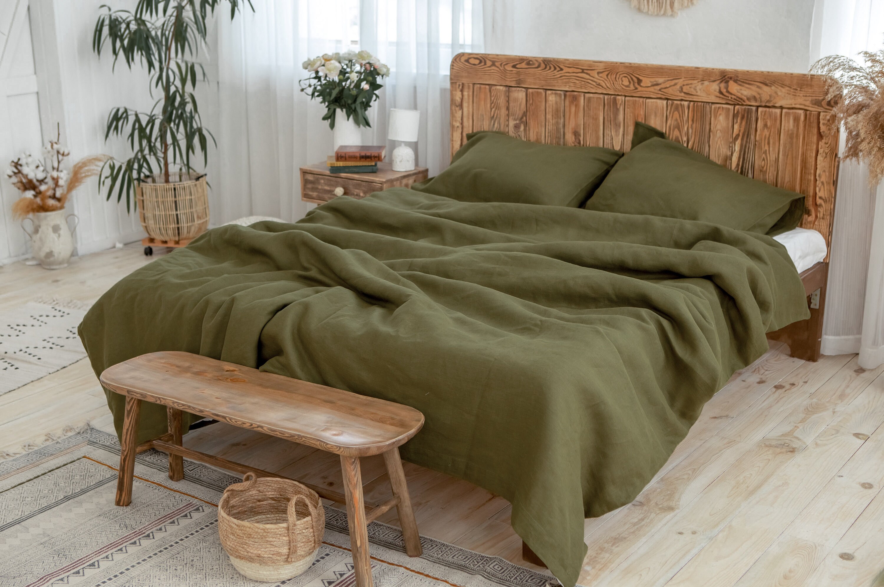 Olive linen duvet cover with pillow covers Etsy